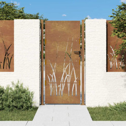 Portão de jardim 100x175 cm em aço corten com design de grama