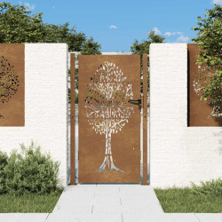 Portão de jardim 100x175 cm em aço corten com design de árvore