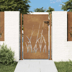 Portão de jardim 100x125 cm em aço corten com design de grama