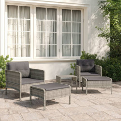 5 Pcs conjunto lounge de jardim c/ almofadões vime PE cinzento