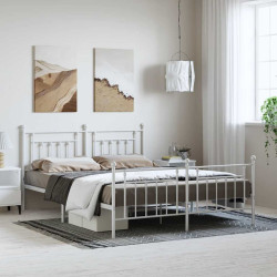 Estrutura de cama com cabeceira e pés 183x213 cm metal branco