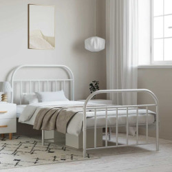 Estrutura de cama com cabeceira e pés 100x190 cm metal branco