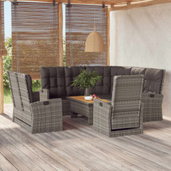 4 Pcs conjunto lounge de jardim c/ almofadões vime PE cinzento