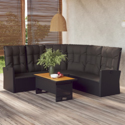 2 Pcs conjunto lounge de jardim c/ almofadões vime PE preto
