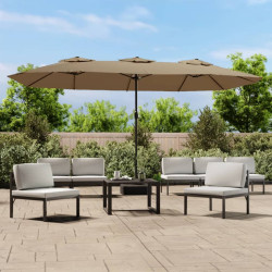 Guarda-sol de jardim cabeça dupla/LED 449x265cm cinza-acastanho