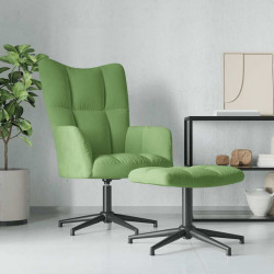 Cadeira de descanso com banco veludo verde-claro