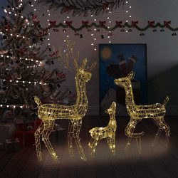 Família de renas decorativa 300 leds acrílico branco quente