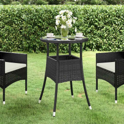 Mesa de jardim ø60x75 cm vidro temperado e vime PE preto