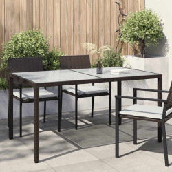 Mesa de jardim 150x90x75 cm vidro temperado e vime PE castanho