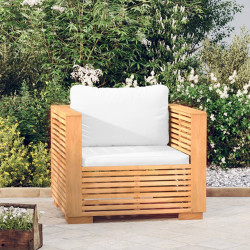 Poltrona de jardim c/ almofadões cor creme teca maciça