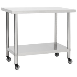 Mesa de trabalho de cozinha com rodas aço inoxidável 80x60x85cm