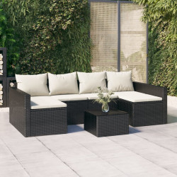 2 Pcs conjunto lounge de jardim c/ almofadões vime PE preto