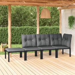 4 Pcs conjunto lounge de jardim vime PE preto e cinzento