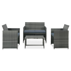 Conjunto de sofás para jardim 8 pcs vime PE acinzento