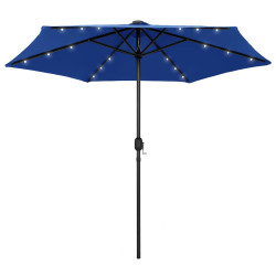 Guarda-sol jardim c/ luzes LED/poste alumínio 270 cm azul-ciano