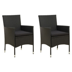 Cadeiras de jardim com almofadões 2 pcs vime PE preto