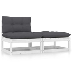 2 Pcs conjunto lounge jardim c/ almofadões pinho maciço branco