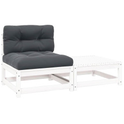 2 Pcs conj. lounge de jardim c/ almofadões pinho maciço branco