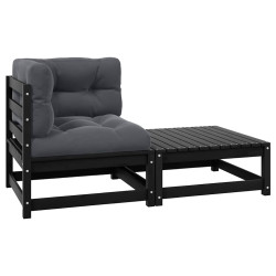 2 Pcs conjunto lounge jardim c/ almofadões pinho maciço preto