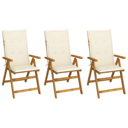 Cadeiras de jardim dobráveis c/ almofadões 3 pcs acácia maciça