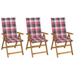 Cadeiras de jardim dobráveis c/ almofadões 3 pcs acácia maciça