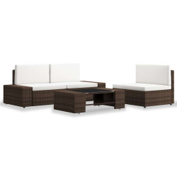 4 Pcs conjunto lounge para jardim vime PE castanho