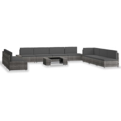 10 Pcs conjunto lounge de jardim vime PE cinzento