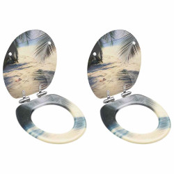 Assentos sanita com tampas fecho suave 2 pcs MDF design praia