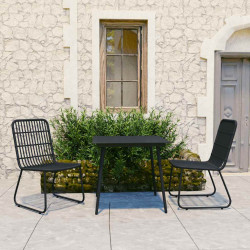 3 Pcs conjunto de jantar para jardim vime PE e vidro
