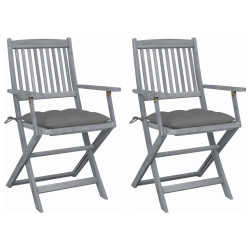 Cadeiras exterior dobráveis c/ almofadões 2 pcs acácia maciça