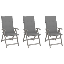 Cadeiras jardim reclináveis c/ almofadões 3 pcs acácia maciça