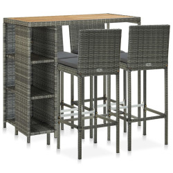 5 Pcs conjunto de bar p/ jardim c/ almofadões vime PE cinzento
