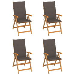 Cadeiras de jardim c/ almofadões cinza-acast. 4 pcs teca maciça