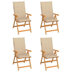 Cadeiras de jardim c/ almofadões bege 4 pcs teca maciça