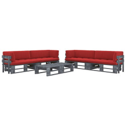 6 Pcs conj. lounge paletes c/ almofadões pinho impregnado cinza