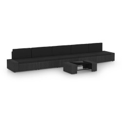 6 Pcs conjunto lounge de jardim c/ almofadões vime PE preto