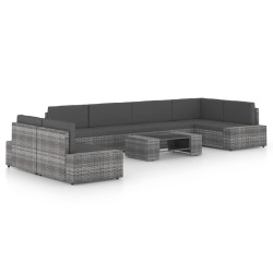 8 Pcs conjunto lounge de jardim c/ almofadões vime PE cinzento