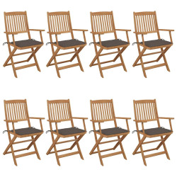 Cadeiras de jardim dobráveis 8 pcs c/ almofadões acácia maciça