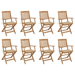 Cadeiras de exterior dobráveis c/ almofadões 8pcs acácia maciça