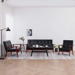 Conjunto de sofás 3 pcs couro artificial preto