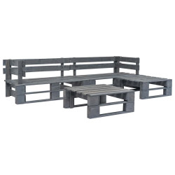 4 Pcs conjunto lounge de jardim paletes madeira cinzento