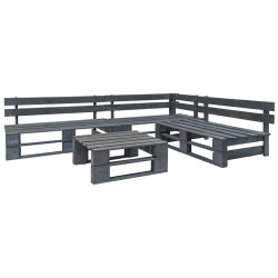 4 Pcs conjunto lounge de jardim paletes madeira cinzento