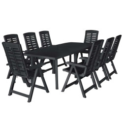 9 Pcs conjunto de jantar para exterior plástico antracite