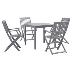 5 Pcs conjunto de jantar jardim madeira acácia maciça cinzento