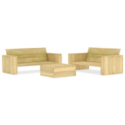 3 Pcs conjunto móveis jardim madeira de pinho impregnada