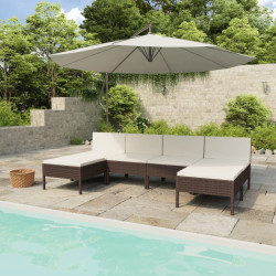 6 Pcs conjunto lounge jardim c/ almofadões vime PE castanho