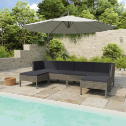 6 Pcs conjunto lounge de jardim c/ almofadões vime PE cinzento