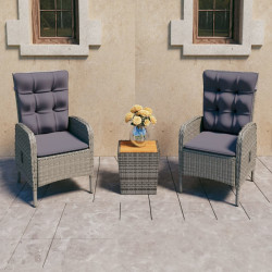 3 Pcs conj. bistrô jardim vime PE e madeira de acácia cinzento