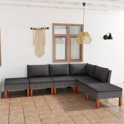 6 Pcs conjunto lounge de jardim c/ almofadões vime PE cinzento