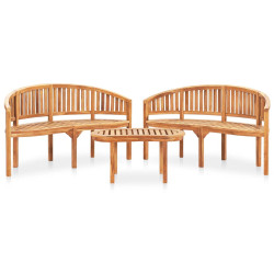 3 Pcs conj. lounge de jardim formato banana teca maciça